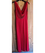 CACHET Evening Gown Sz.6 Lipstick Red Beaded Cowl Neck Jersey Knit Dress - £58.51 GBP