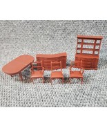 Vtg MARX Dollhouse Brown Plastic Furniture 1960s 6 pc Table Chair Dresse... - $11.53