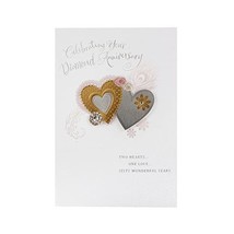Hallmark 60th Diamond Anniversary Card &#39;Two Hearts One Love&#39; - Medium  - $12.00