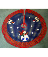 Country primitive christmas street skirt applique snowman birdhouse plai... - $48.60 CAD