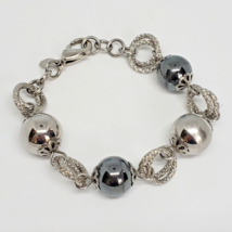 Signed SIMONA COLLINI ITALY Women&#39;s Stainless Steel Hematite Bead Bracel... - £19.94 GBP