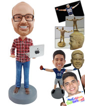 Personalized Bobblehead Geek dude having a conference on his laptop with some co - £72.11 GBP