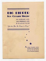 Big Dipper Ice Cream Shops Menu Evanston Illinois 1940&#39;s Sundaes Malts  - £44.84 GBP