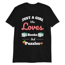 Just A Girl Who Loves Books and Puzzles T-Shirt Women Book Puzzle Lover Gift Bla - £15.49 GBP+