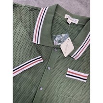 Morse Code Mens Olive Green Knit Polo Shirt Short Sleeve Striped Trim Si... - $655.95 MXN