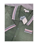 Morse Code Mens Olive Green Knit Polo Shirt Short Sleeve Striped Trim Si... - $655.95 MXN