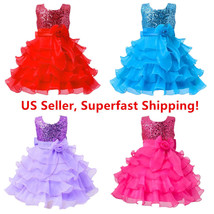 Sequined Flower Girls Tutu Ball Gown Sleeveless Dress  2-14 - £15.97 GBP