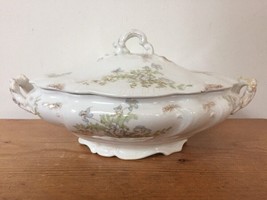 Vtg Antique Hanley Meakin Porcelain Blue Floral Vegetable Lid Oval Servi... - £97.95 GBP