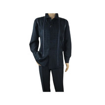 Men Silversilk 2pc Fancy walking leisure suit Italian woven knits 4411 Navy Blue image 9