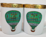 Royal Gallery Gold Buffet Green Hot Air Balloon Coffee Mugs 1991 x2 Fede... - $19.75