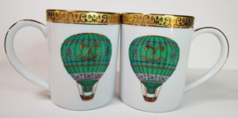 Royal Gallery Gold Buffet Green Hot Air Balloon Coffee Mugs 1991 x2 Fede... - $19.75