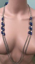 NWT Simply Vera Vera Wang Blue/Clear Acrylic Stone Silver Tone Chain Necklace - $14.84