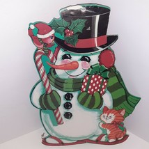 Vintage 13&quot; Die Cut Snowman Winter Wall Decoration Eureka w/Bird &amp; Cat ⛄ - £7.83 GBP
