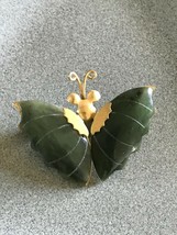 Vintage Small Goldtone Butterfly w Jade Green Stone Wings Brooch Pin – s... - $13.09