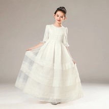 Flower Girl Dress Tulle Lace Half Sleeve Wedding Elegance First Communio... - £116.25 GBP