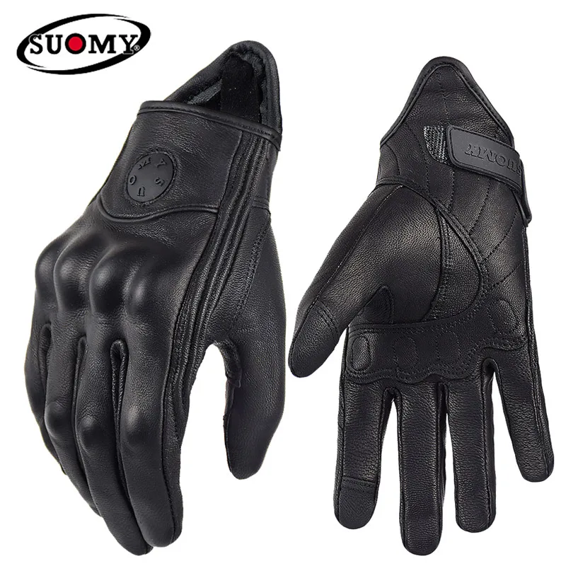 Suomy Vintage Leather Motorcycle Gloves Full Finger Motorbike Equipment Women Me - £418.84 GBP