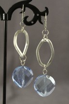 Modern Costume Jewelry Blue Faceted Crystal Silver Tone Dangle Pierced Earrings - £8.80 GBP