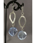 Modern Costume Jewelry Blue Faceted Crystal Silver Tone Dangle Pierced E... - £8.68 GBP