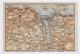 1912 Original Antique Map Vicinity Trondheim Trondhjem Nidaros Kaupangen Norway - £21.66 GBP