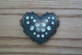 Vintage brass heart shaped belt buckle with large rhinestone accents - £15.72 GBP
