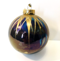 Iridescent Oil Rainbow Effect Glass Christmas Tree Ornament Gold Glitter Accent - £11.20 GBP