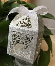 100pcs Glitter Silver Packaging Boxes,Laser Cut Wedding Favor Boxes,Gift... - $48.00