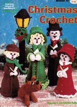 1980 Crochet 4 Christmas Carolers Puppy Dog Rattle Lamp Post Santa Mouse Pattern - $13.99