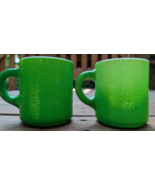 Vintage Hazel Atlas Milk Glass Pair Lime Pebbled Texture Mugs L-24 and L-25 - $17.82