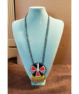 Hand Crafted Beaded Necklace Native American Indian Bird Pattern Leather... - £9.49 GBP