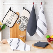 Waffle Weave Stripe Dish Cloths (White and Dark Grey) - £21.68 GBP