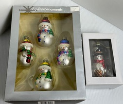 Set of 5 Embellished Frosty Snowman Shape Glass Christmas Tree Hanging Ornaments - £9.63 GBP