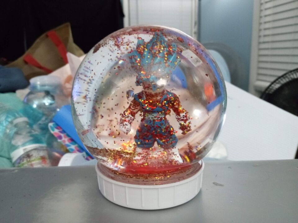 Handmade Plastic Dragon Ball Super Saiyan Blue Vegeto Snow Globe - $9.69