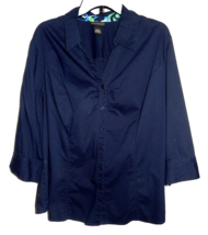 Lane Bryant Womens 22/24 Blouse Shirt Ruched 1/2 Sleeve Button Front Casual Navy - £14.95 GBP