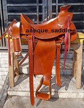 ANTIQUESADDLE Western Natural Leather Hand Carved Roper Ranch Horse Saddle - £374.04 GBP