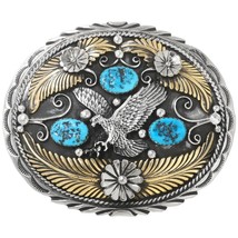 Navajo Silver Gold EAGLE Belt Buckle w Arizona Kingman Turquoise by G Boyd - £458.19 GBP
