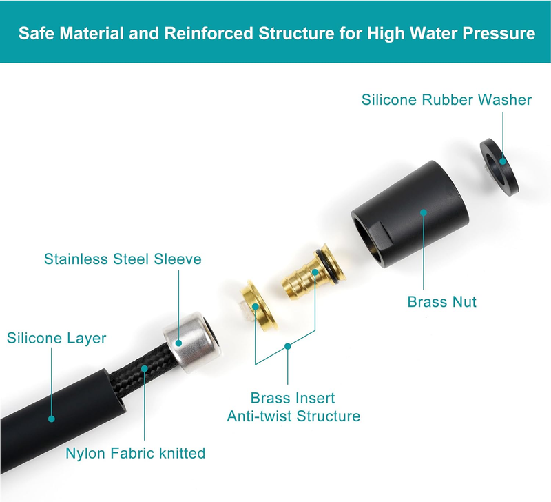 Shower Hose Replacement,79 Inches Extra Long Matte Black Silicone Handheld Showe Item image 3