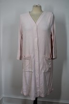 Vtg 90s Lands End S Pale Pink Terry Button-Front House Dress Robe USA - £15.67 GBP
