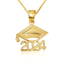 14K Solid Gold Class Of 2024 Graduation Cap Pendant Necklace - £119.82 GBP+