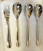 4 Piece Robert Welch Flatware AARON 3 Soup Spoons 1 Fork Mirror Finish - $39.00