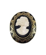 Vintage Art Shell Cameo Brooch Pin Pendant Black Gold Tone Ornate Signed... - $34.64