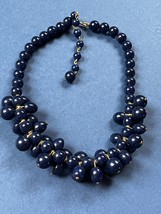 Vintage Navy Blue Plastic Cluster Bead Fringe Choker Necklace – 12 inches long + - £9.02 GBP