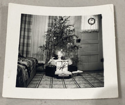 Decorated Christmas Tree 1950s Photo BW Black And White 2.5x2.5” OOAK - $17.10