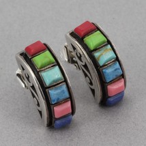 Vintage Silpada Sterling Silver Rainbow of Color Multi-stone Post Earrings P0982 - £23.53 GBP