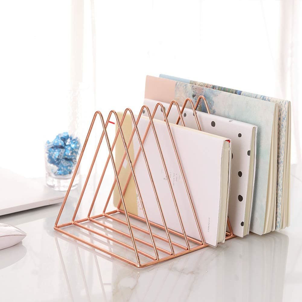 Sooyee 9 Slot Rose Gold Magazine Holder,Desktop File Sorter Organizer Tr... - $39.94