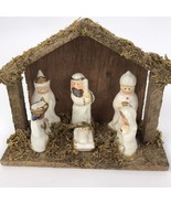 Vintage Nativity Figurine Porcelain Wood and Moss Manger Rustic Christmas - $24.00