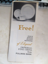 Vintage Pullman Bank Imperial Fine China Brochure Free to New Account - $9.49