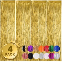 4 Pack Gold Foil Fringe Backdrop Curtains, Tinsel Streamers Birthday Party Decor - £19.17 GBP