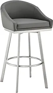 Armen Living Eleanor Swivel Bar Stool in Brushed Stainless Steel with Gr... - $265.99