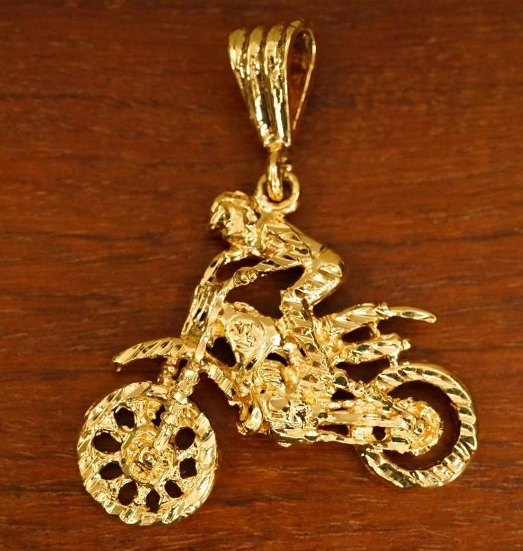 Vintage Jewelry Supply Gold Tone Metal Faceted MOTOCROSS Dirtbike Cycle Pendant - $14.84