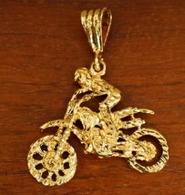 Vintage Jewelry Supply Gold Tone Metal Faceted MOTOCROSS Dirtbike Cycle Pendant - £11.86 GBP